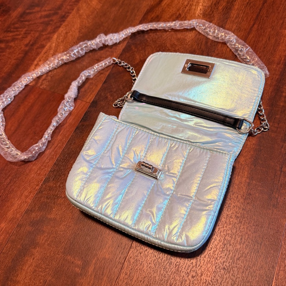 Iridescent Blue Quilted Crossbody Bag - Picture 3 of 6